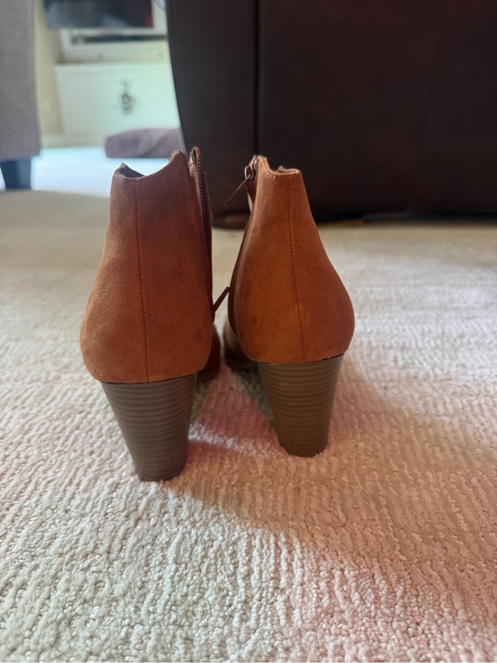 Women's Suede Ankle Booties in Cognac - Stylish Heeled Boots